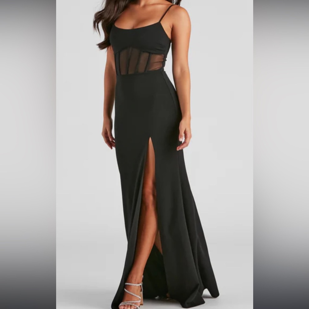 Windsor formal corset high slit dress XS black